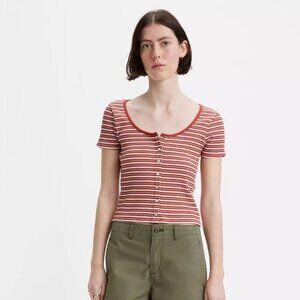 Levi's Short Sleeve Britt Snap Front Top - Size XXL - Striped Casual